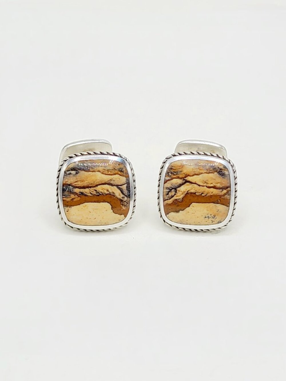 David Yurman Exotic Stone Cufflinks in Sterling Silver with Jasper - RARE